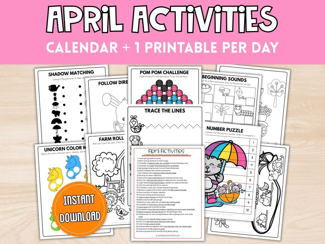April Preschool Activity Pack, Spring Learning Pack, 30 Day Worksheets ...