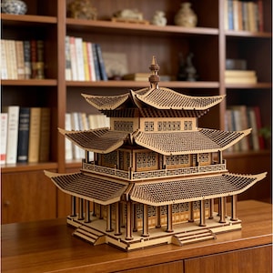 Kit de modelo de pagoda de madera 3D, conjunto de construcción arquitectónica cortado con láser, decoración china para el hogar.
