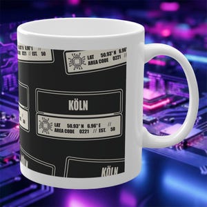 COLOGNE Mug Tech Pattern & Coordinates | Gift for Programmers and Computer Scientists | Dark Mode Mug Sticker Look | 0221 Urban Design