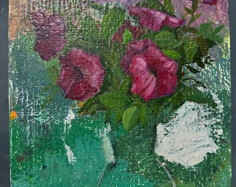 Originales ukrainisches Blumen-Ölgemälde, Vitaliy Shevchenko (1927–2008), Unvollendetes Petunien-Stillleben, Künstler der Nationalen Union, 25 × 35 cm