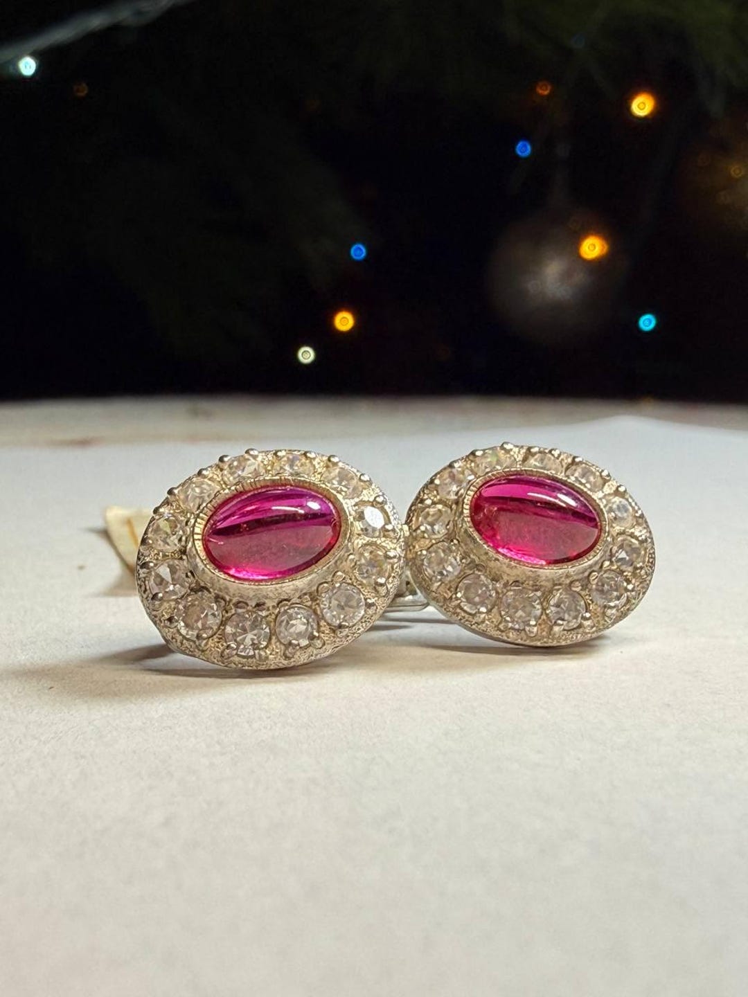 NEW Vintage Silver Stud Earrings Ruby Corundum