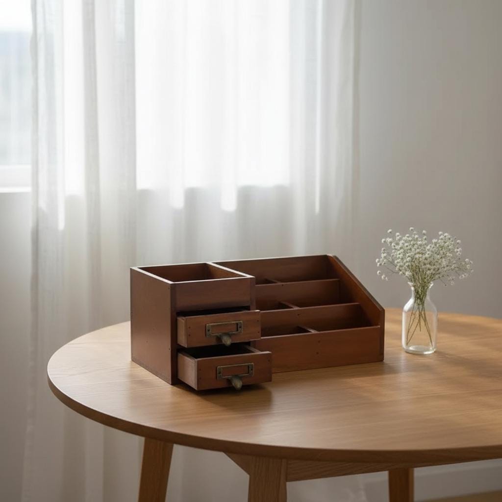 Retro Wooden Desktop Storage Cabinet, Multi-layer Desk Organizer With ...