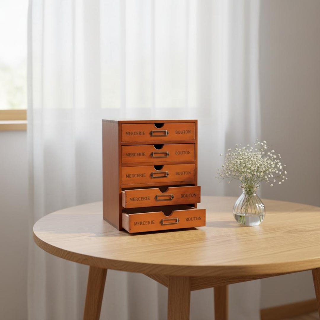 Vintage Wooden 5 Drawer Desktop Organizer With Label Holders - Etsy