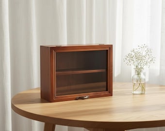 Vintage Wooden Display Case, 2 Tier Desktop Cabinet