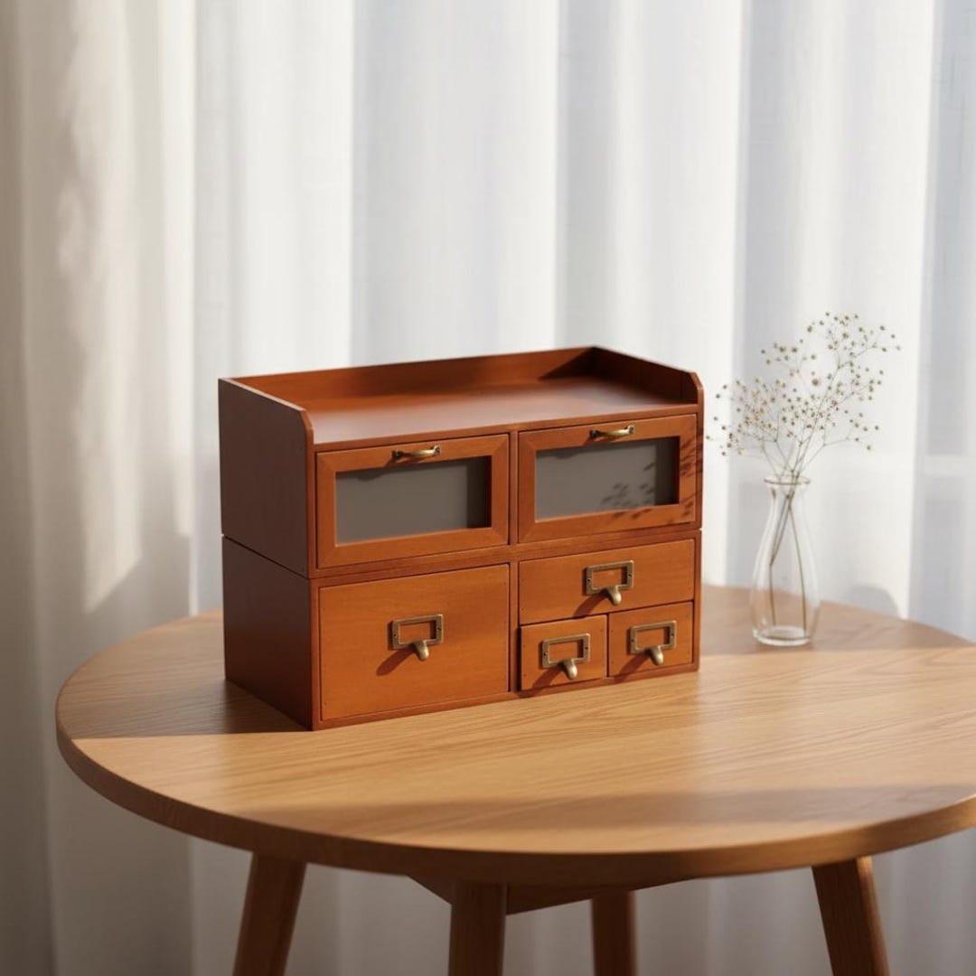 Vintage 6 Drawer Desktop Organizer, Wooden Tabletop Storage Cabinet - Etsy