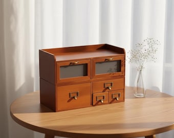 Vintage 6 Drawer Desktop Organizer, Wooden Tabletop Storage Cabinet