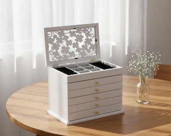 Vintage Wooden Jewelry Box Organizer, 6 Layer Jewelry Storage Case for Women