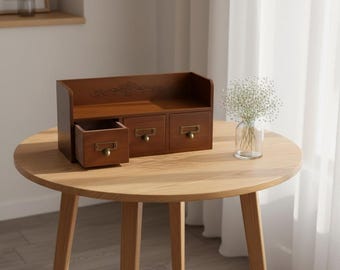 Vintage Desktop Organizer Cabinet, Wooden Drawer Storage