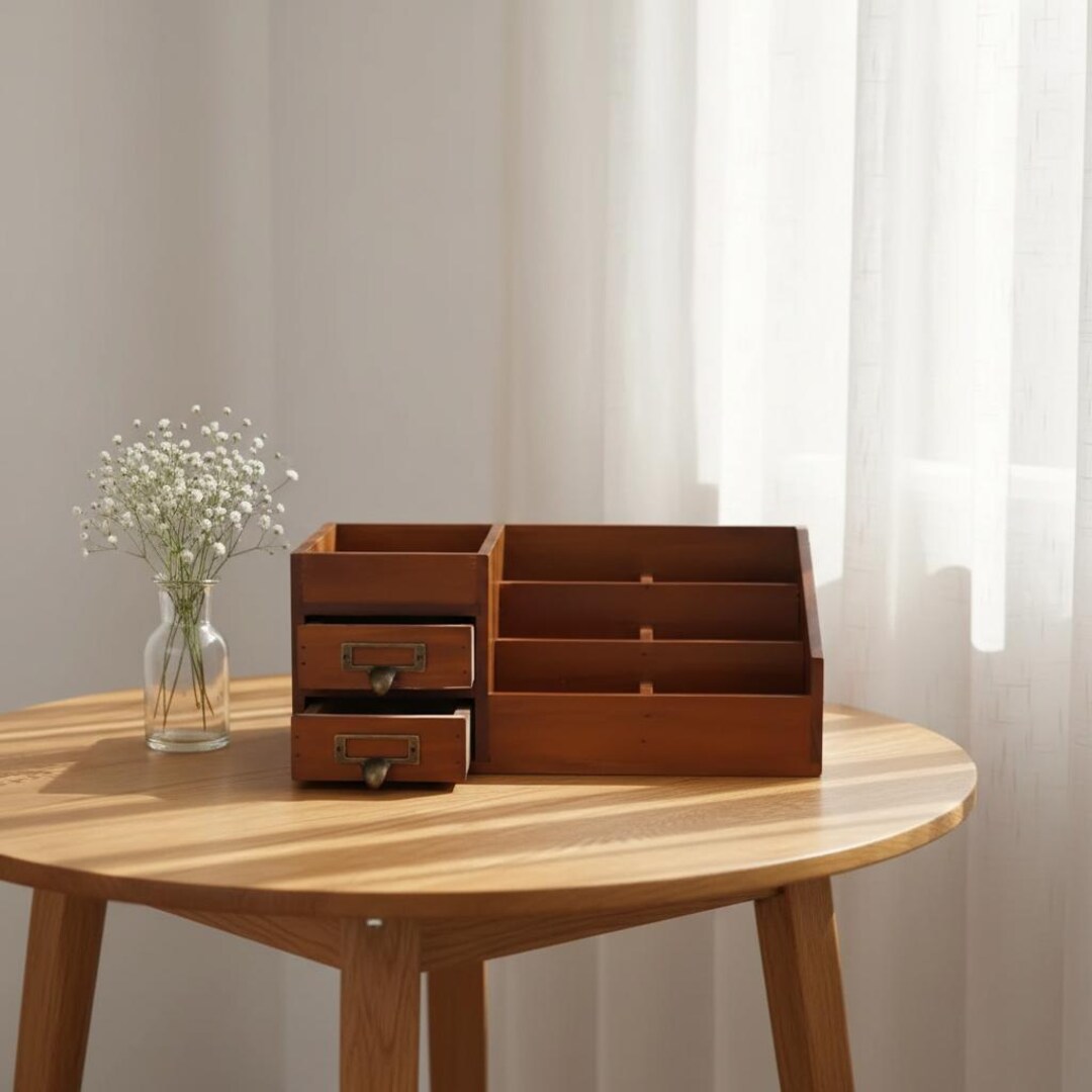Retro Wooden Desktop Storage Cabinet, Multi-layer Desk Organizer With ...