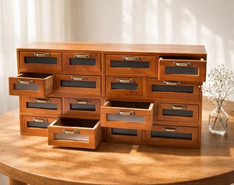 Rustic Wooden Drawer Storage Set, 16 Drawer Desktop Organizer for Home Office