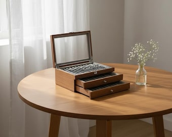Pen Collector Storage Box, Wooden 3 Tier Display Case