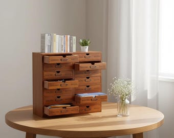 4 Tier Wooden Desktop Organizer, 16 Drawer Storage Box