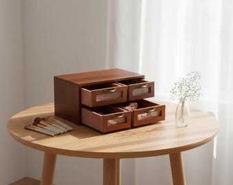 Wooden Apothecary Jewelry Cabinet, Desk Drawer Organizer