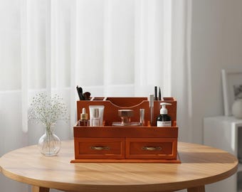 Wooden Desktop Jewelry Organizer with Compartments