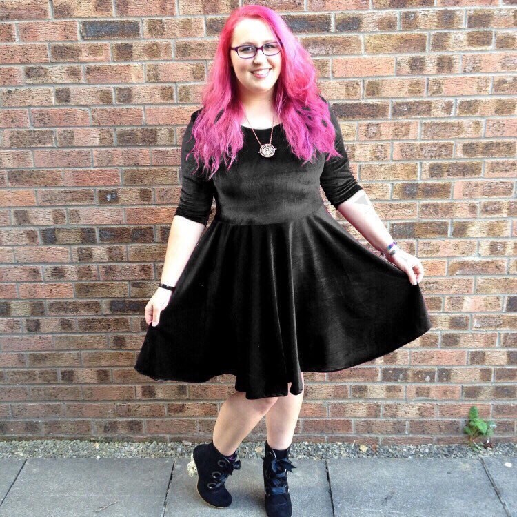 Image of Black Velvet Skater Dress, Made To Order
