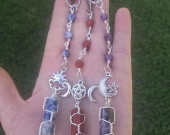 Crystal Point Bag Charms with Crystal/Stone Beads