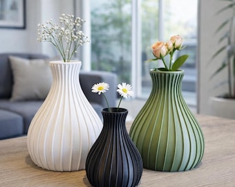 Ribbed Spiral Vase | Modern Minimalist Home Decor | Decorative Vase for Dried or Lego Flowers | Scandinavian Style Housewarming Gift