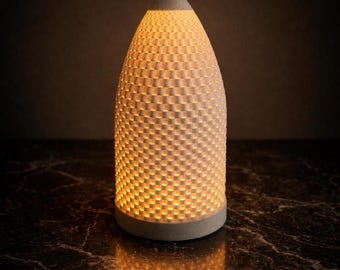 Marble Effect Geometric Woven Table Lamp | Modern Kitchen or Bedside Lamp | Ambient LED Night Light | Marble Home Decor | Housewarming Gift