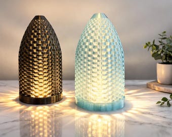 Geometric Woven Table Lamp | Modern Bedside Lamp | Ambient LED Night Light Glow | Textured Home Decor | Unique Housewarming Gift