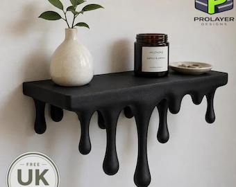 Gothic Drip Floating Shelf | 3D Printed Melting Wall Shelf | Modern Black Display Shelf | Alternative Home Decor | Funky Wall Storage