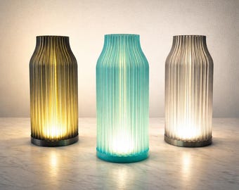 Modern Ribbed Table Lamp and Vase, Durable 3D Printed Ambient LED Mood Light, Minimalist Bedside Lamp, Quality Scandinavian Home Decor Gift