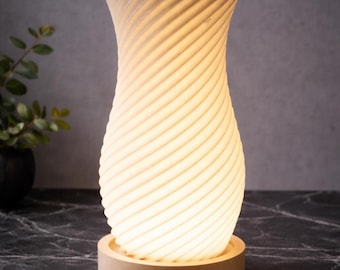 Marble Effect LED Spiral Table Lamp with Wooden Base, Modern Bedside Light, Warm Glow Lamp, Minimalist Home Decor, Unique Night Light