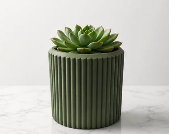 Modern Ribbed 3D Printed Planter Pot for Succulents, Cacti & Houseplants | Minimalist Indoor Plant Pot | Desk and Home Decor Gift