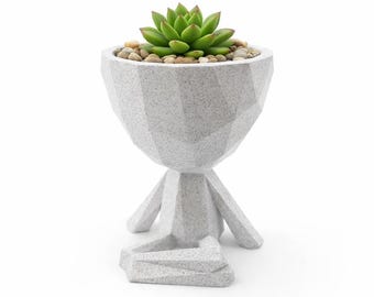 Funny Sitting Planter 3.5 Inch | 3D Printed Succulent Pot | Cute Desk Plant Pot | Modern Geometric Planter | Small Gift for Plant Lovers
