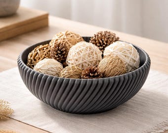 Ribbed Decorative Bowl Catchall | Modern Minimalist Home Decor | Stylish Table Centerpiece | Contemporary Fruit Bowl | Shelf Accent & Gift