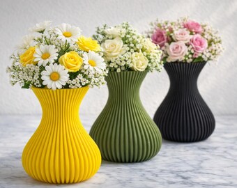 Scandinavian Fluted Ribbed Vase, Decorative Vase for Dried or Lego Flowers, Housewarming Gift, Modern Minimalist Home Decor