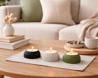 Ribbed Tealight Holder, Fluted Candle Holder, Modern Minimalist Tea Light Holder, Scandinavian Coffee Table Decor, Small Candle Holder