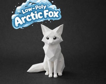 Arctic Fox Sculpture | Low Poly Fox Figurine | Cute Geometric Animal Decor | Modern Minimalist Shelf Ornament | Fox Lover Gift