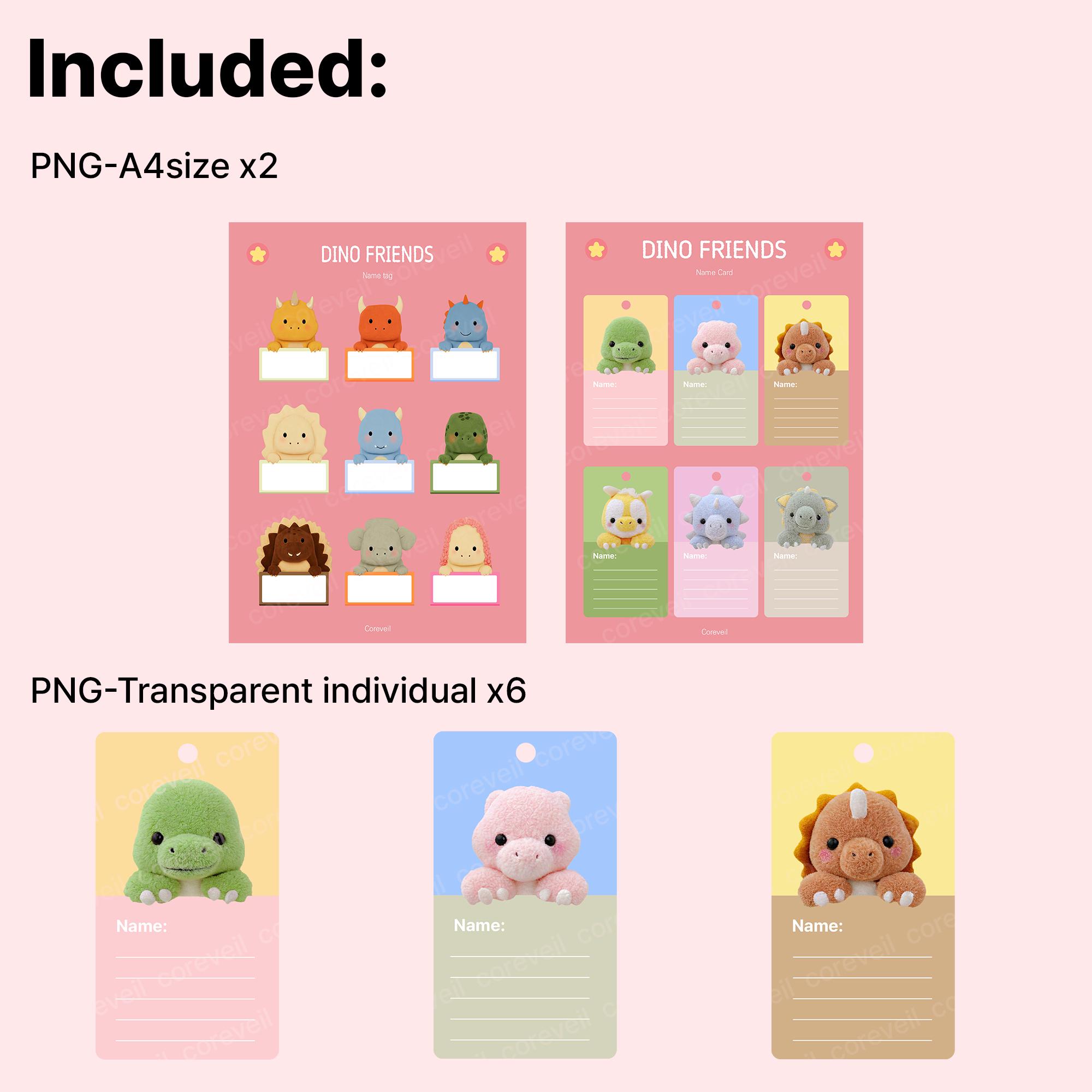 Cute Dinosaur Name Tag Printable | Dino Friends Namelabel PNG ...