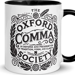 Oxford Comma Mug, Punctuation Coffee Cup, Grammar Lover Gift, English Teacher & Student Mug, Colorful Rim and Handle, Dishwasher Safe