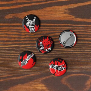 Cyberpunk 2077 Inspired Samurai Album Cover 1.25in Pin Buttons | Set of 5 Gamer Merch Cosplay
