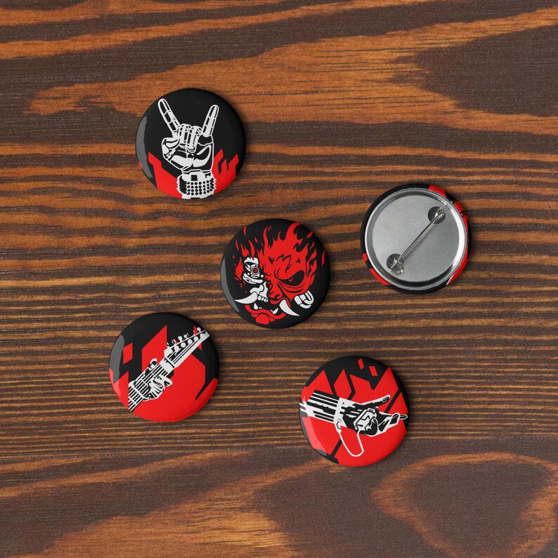 Cyberpunk 2077 Inspired Samurai Album Cover 1.25in Pin Buttons | Set of 5 Gamer Merch Cosplay
