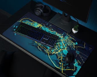 Cyberpunk 2077 Night City Map Mouse Pad: Large Gaming Desk Mat