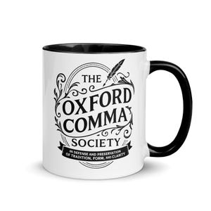 Oxford Comma Mug: Grammar Lover Coffee Cup with Colorful Rim