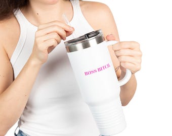 Boss Bitch 40oz Travel Mug | Insulated Tumbler, Pink Text