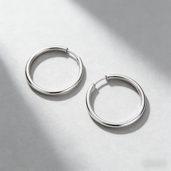 Stackable Large Silver Hoops | Minimalist Big Cir… - image 3