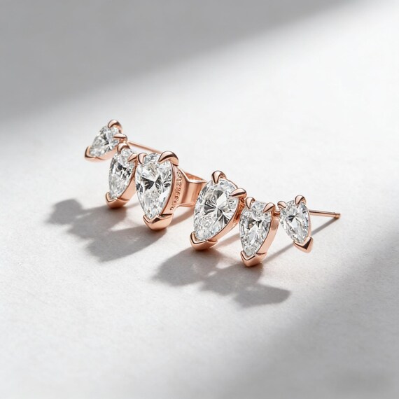 Rose Gold Pear Stud Earring: Stackable Elegant We… - image 1