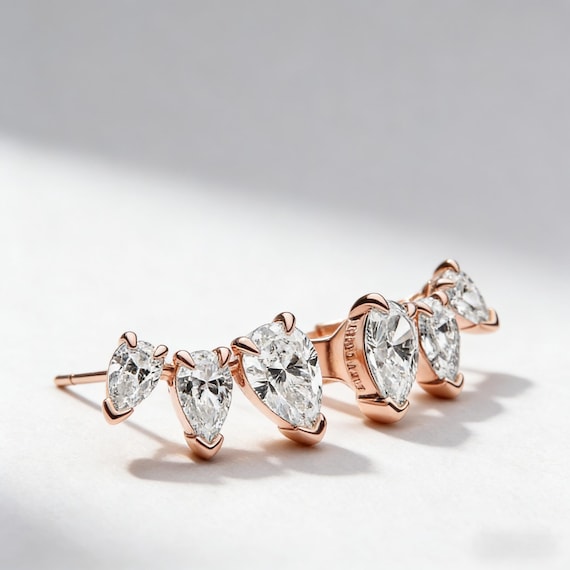 Rose Gold Pear Stud Earring: Stackable Elegant We… - image 2