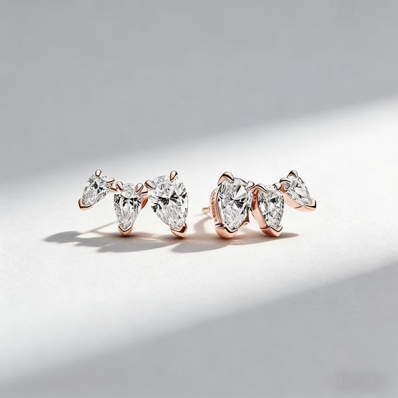 Rose Gold Pear Stud Earring: Stackable Elegant We… - image 3