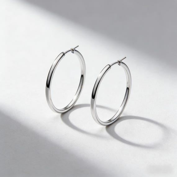 Stackable Large Silver Hoops | Minimalist Big Cir… - image 1