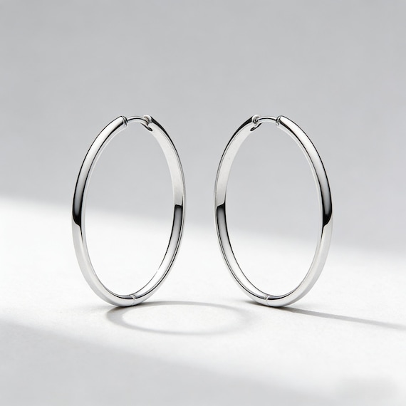 Stackable Large Silver Hoops | Minimalist Big Cir… - image 2