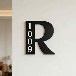 Custom Initial House Number Sign, Personalized Letter & Address Metal Wall Art, Modern Home Decor, Custom Housewarming Gift,  Address Sign