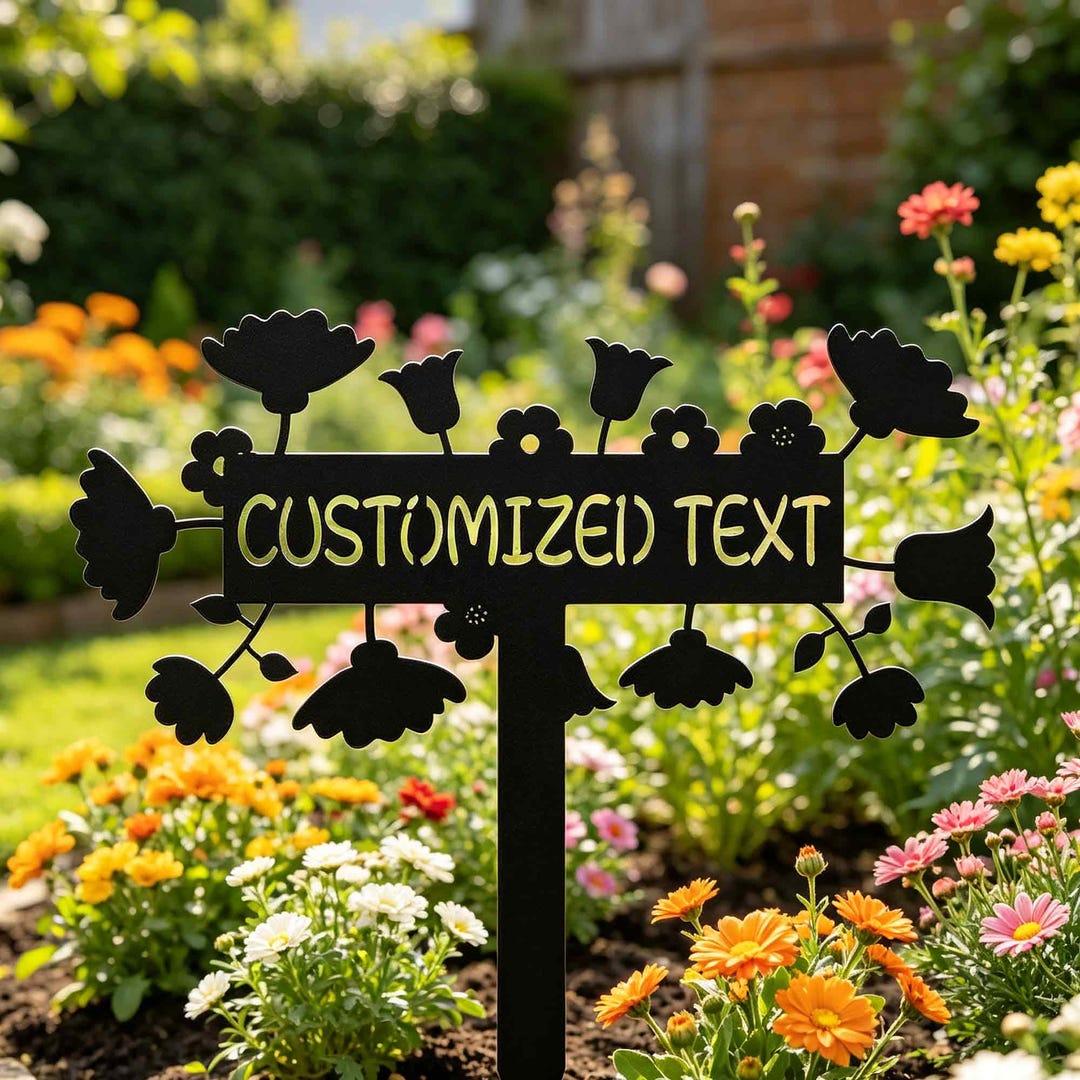 Stake Names Custom Floral Metal Garden Stake Sign, Personalized Name Yard Stake for ...