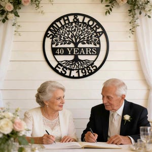 Custom 40th Anniversary Tree of Life Metal Sign,Personalized Family Name Wall Art,Anniversary Gift for Parents, Established Date Home Decor