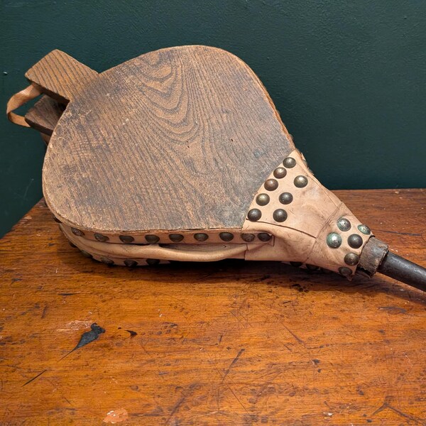 Antique Wooden & Leather Fire Bellows | Victorian/Edwardian Hearth Tool | Country Cottage Decor