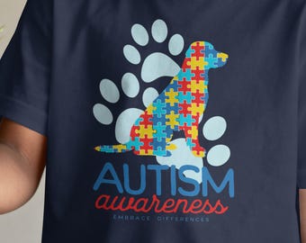 Autism Awareness Dog Kids Tee | Embrace Differences Shirt | Unisex Autism Support Apparel
